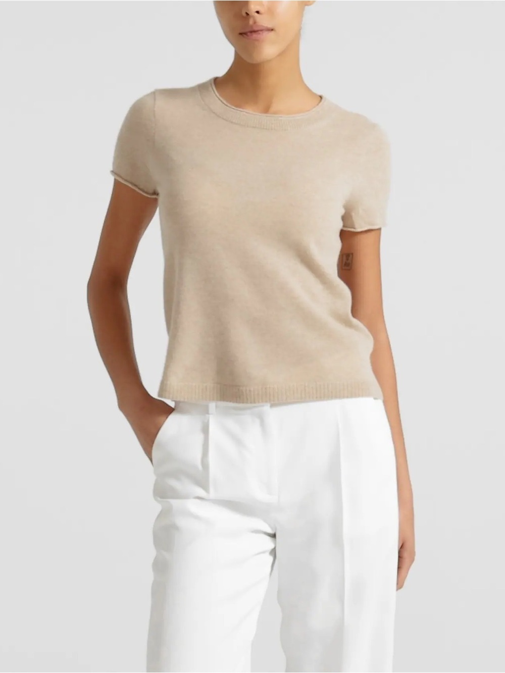 J.Crew 100% Cashmere Short Sleeve Sweater Women’s M Tan Beige NWOT Quiet Luxury